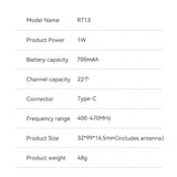 Radtel RT13 Super Mini Walkie Talkie PALM Radio Bing PTT Button UHF 400-470Mhz for Restaurants, hair salons, shopping malls（3 Pack）