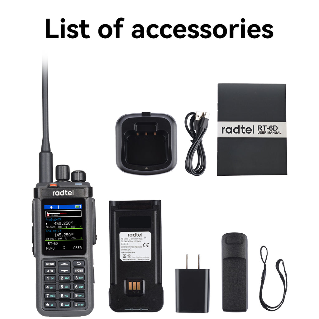 Radtel RT-6D DMR Radio 500K Contacts Dual Band Walkie Talkie Dual Time ...