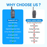 Radtel RT-A1 FRS Analog & Digital Two Way Radio with AI Noise Reduction Dual Noise Cancelling Walkie Talkie Voice Recording & Playback Long-Lasting Battery for Construction Site Bar Airport