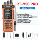Radtel RT-950 PRO Orange (27Mhz TX/RX) 10W Walkie Talkie AM/FM/USB/LSB/CW Receive GPS/APRS Wireless Bluetooth Phone Programming NOAA Two Way Radio