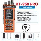 Radtel RT-950 PRO Orange (27Mhz TX/RX) 10W Walkie Talkie AM/FM/USB/LSB/CW Receive GPS/APRS Wireless Bluetooth Phone Programming NOAA Two Way Radio