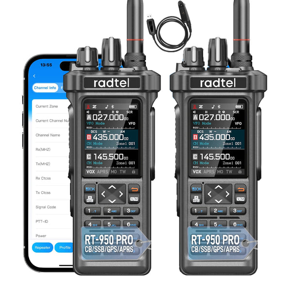 Radtel RT-950 PRO Black (27Mhz TX/RX) 10W Walkie Talkie AM/FM/USB/LSB ...