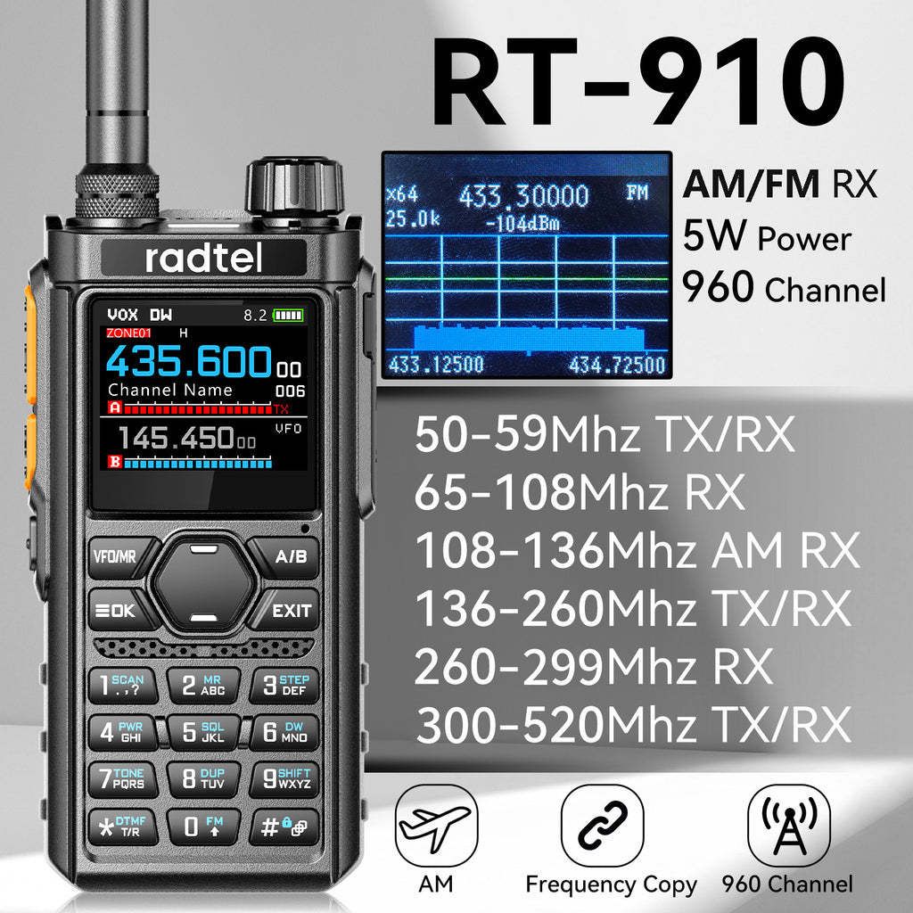 Radtel RT-910 5w Multi band 6 Meter Walkie Talkie 45-59Mhz TX/RX with ...