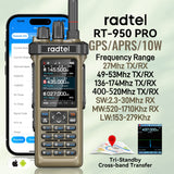 Radtel RT-950 PRO Brown Version (27Mhz TX/RX) 10W Walkie Talkie AM/FM/USB/LSB/CW Receive GPS/APRS Wireless Bluetooth Phone Programming NOAA Two Way Radio