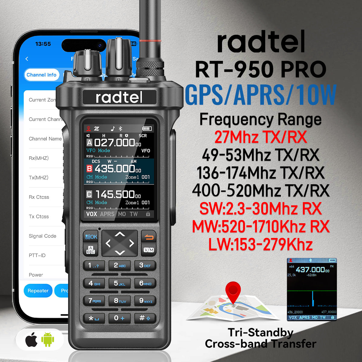Bundle Radtel RT-660+RT-950 PRO with Programming cable GPS APRS Blueto ...