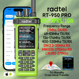 Radtel RT-950 PRO Green (27Mhz TX/RX) 10W Walkie Talkie AM/FM/USB/LSB/CW Receive GPS/APRS Wireless Bluetooth Phone Programming NOAA Two Way Radio