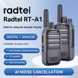 Radtel RT-A1 FRS Analog & Digital Two Way Radio with AI Noise Reduction Dual Noise Cancelling Walkie Talkie Voice Recording & Playback Long-Lasting Battery for Construction Site Bar Airport