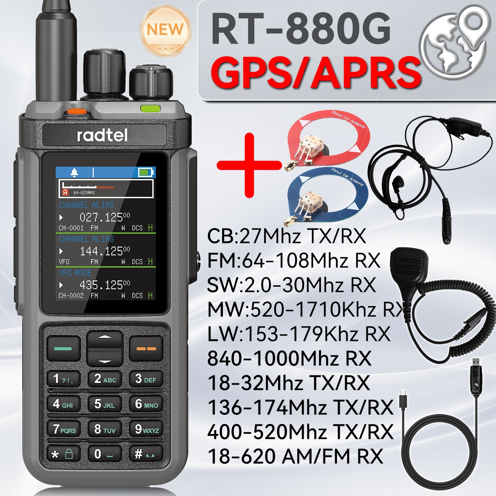 Radtel RT-880G GPS APRS 10w Multi Band Ham Radio HF UHF VHF with AM USB ...