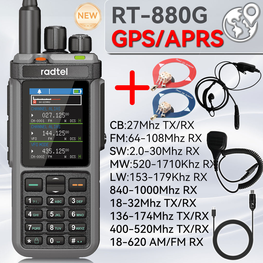 Radtel RT-880G GPS APRS 10w Multi Band Ham Radio HF UHF VHF with AM USB ...