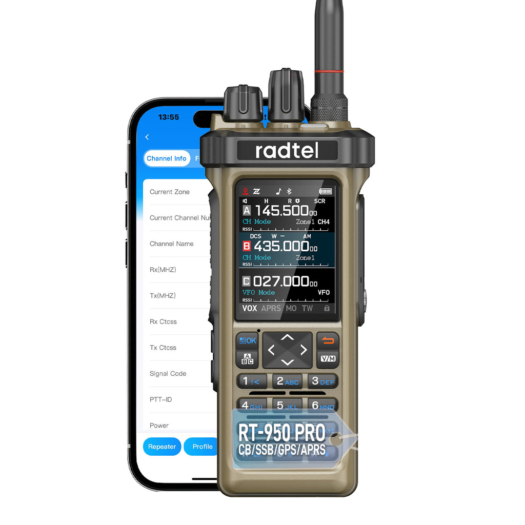 Radtel RT-950 PRO Brown Version (27Mhz TX/RX) 10W Walkie Talkie AM/FM ...