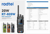 Radtel RT-820W 20W Dual Band VHF/UHF Two-Way Radio, 500 Channels, Frequency Measurement, Quick Team Formation, DTMF/CTCSS/DCS