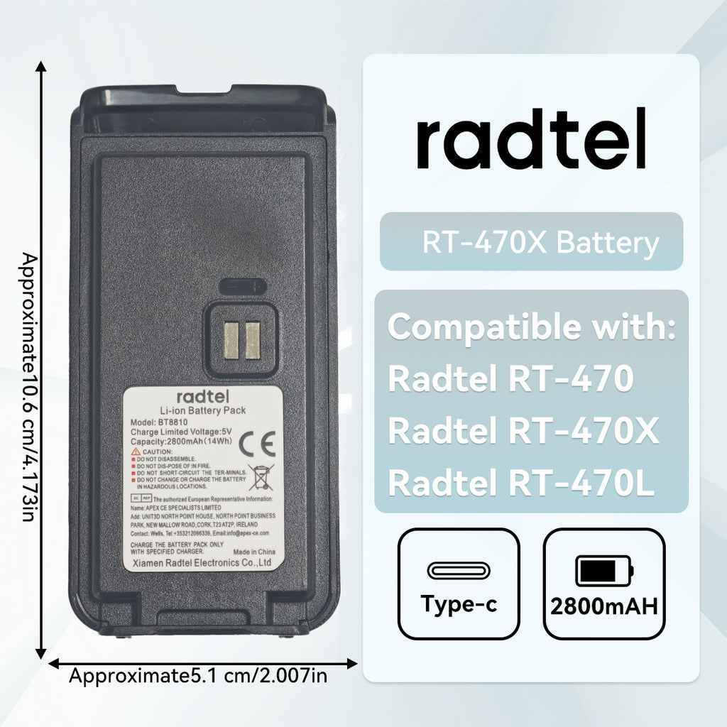 radtel Walkie Talkie Li-ion Battery Pack 7.4V 2800mAh 14Wh BT8810 ...