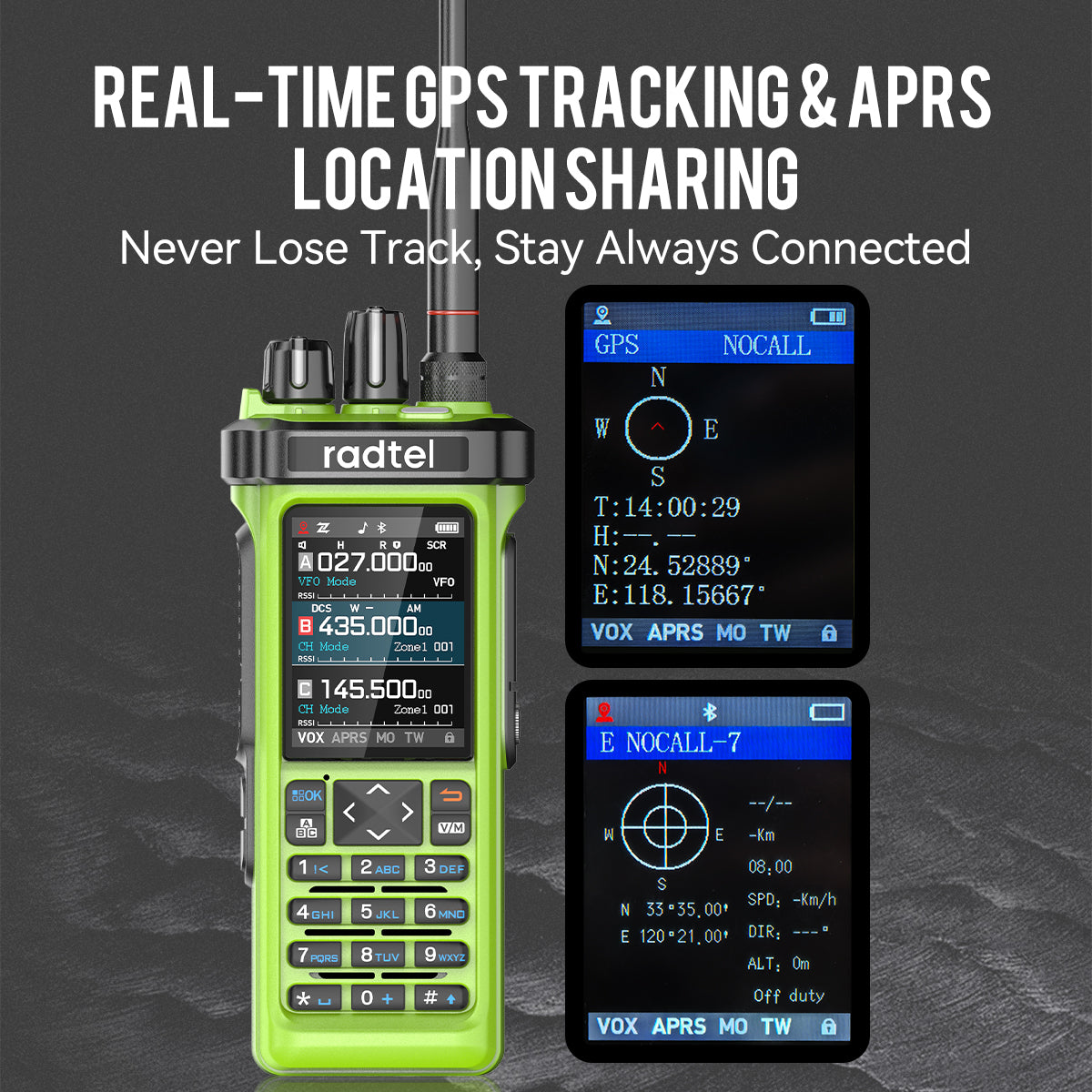 Radtel RT-950 PRO Walkie Talkie Da 10W Con GPS/APRS – AM/FM/CB/SW/MW/LW RX, Portatile Long Range, Colore Verde (con Cavo Di Programmazione)
