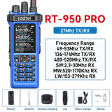 (Pre-order) Radtel RT-950 PRO Blue (27Mhz TX/RX) 10W Walkie Talkie AM/FM/USB/LSB/CW Receive GPS/APRS Wireless Bluetooth Phone Programming NOAA Two Way Radio