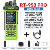 Radtel RT-950 PRO Green (27Mhz TX/RX) 10W Walkie Talkie AM/FM/USB/LSB/CW Receive GPS/APRS Wireless Bluetooth Phone Programming NOAA Two Way Radio