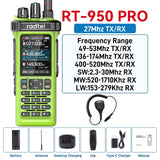 Radtel RT-950 PRO Green (27Mhz TX/RX) 10W Walkie Talkie AM/FM/USB/LSB/CW Receive GPS/APRS Wireless Bluetooth Phone Programming NOAA Two Way Radio