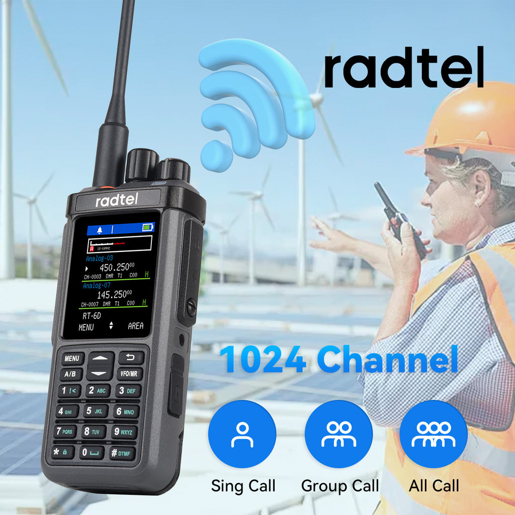 Radtel RT-6D DMR Radio 500K Contacts Dual Band Walkie Talkie Dual Time ...