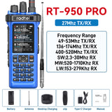 (Pre-order) Radtel RT-950 PRO Blue (27Mhz TX/RX) 10W Walkie Talkie AM/FM/USB/LSB/CW Receive GPS/APRS Wireless Bluetooth Phone Programming NOAA Two Way Radio