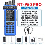 (Pre-order) Radtel RT-950 PRO Blue (27Mhz TX/RX) 10W Walkie Talkie AM/FM/USB/LSB/CW Receive GPS/APRS Wireless Bluetooth Phone Programming NOAA Two Way Radio