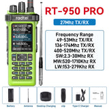 Radtel RT-950 PRO Green (27Mhz TX/RX) 10W Walkie Talkie AM/FM/USB/LSB/CW Receive GPS/APRS Wireless Bluetooth Phone Programming NOAA Two Way Radio
