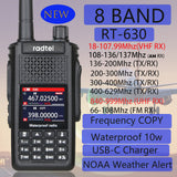 Radtel RT-630 Waterproof Full Bands Amateur Ham Radio, Aviation Air Band Walkie Talkie, Wireless Copy Frequency 10W, IP67, USB