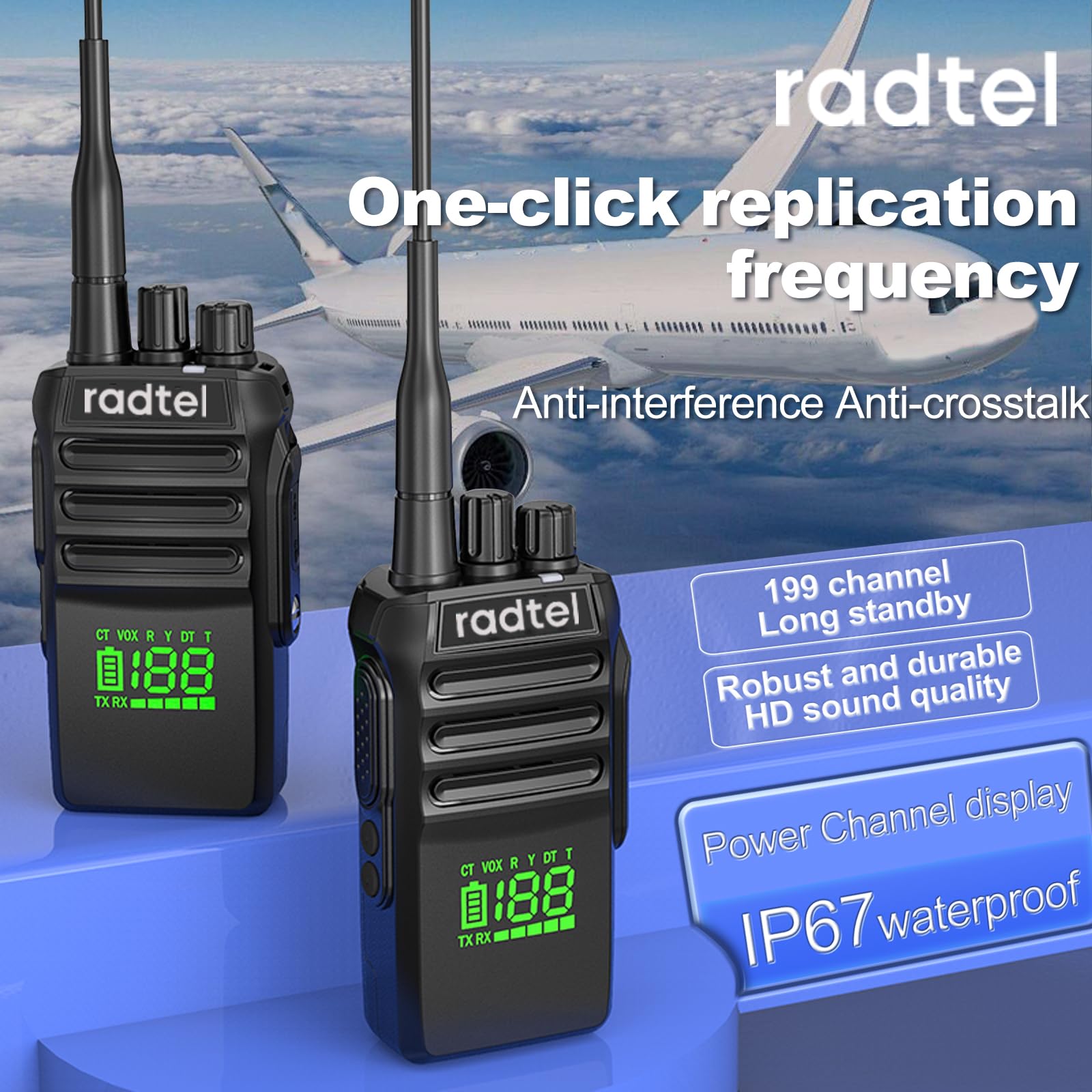 Channel 493 Rane Radtel RT-493 IP67 Waterproof GMRS Radio Handheld 10W Long Range Two ...