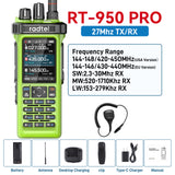 Radtel RT-950 PRO Green (27Mhz TX/RX) 10W Walkie Talkie AM/FM/USB/LSB/CW Receive GPS/APRS Wireless Bluetooth Phone Programming NOAA Two Way Radio