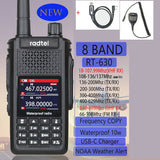 Radtel RT-630 Waterproof Full Bands Amateur Ham Radio, Aviation Air Band Walkie Talkie, Wireless Copy Frequency 10W, IP67, USB