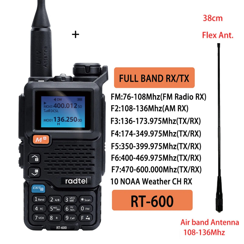 Radtel RT-600 Air Band Walkie Talkie Portable Am Fm Two Way Radio Com ...
