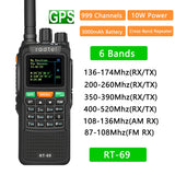 Radtel RT-69 GPS 10W 6 Bands Amateur Ham Two Way Radio 999CH Air Band Walkie Talkie SOS Color LCD Police Scanner Aviation Band