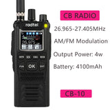 Radtel CB-10 Handheld Walkie Talkie 27MHz CB Radio HAM Transceiver 4W 12V AM/FM CB channels 26-27MHz 4100hAm Battery for truck