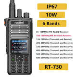 Radtel RT-730 IP67 Waterproof 10w Air Band Walkie Talkie Full Band Amateur Ham 199CH  HT USB-C Battery NOAA FM AM UHF VHF Satcom
