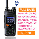 Radtel RT-620 GPS 10W 136-620Mhz Amateur Ham Two Way Radio 999CH Air Band Walkie Talkie Color LCD Police NOAA  Aviation