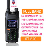 Radtel RT-620 GPS 10W 136-620Mhz Amateur Ham Two Way Radio 999CH Air Band Walkie Talkie Color LCD Police NOAA  Aviation