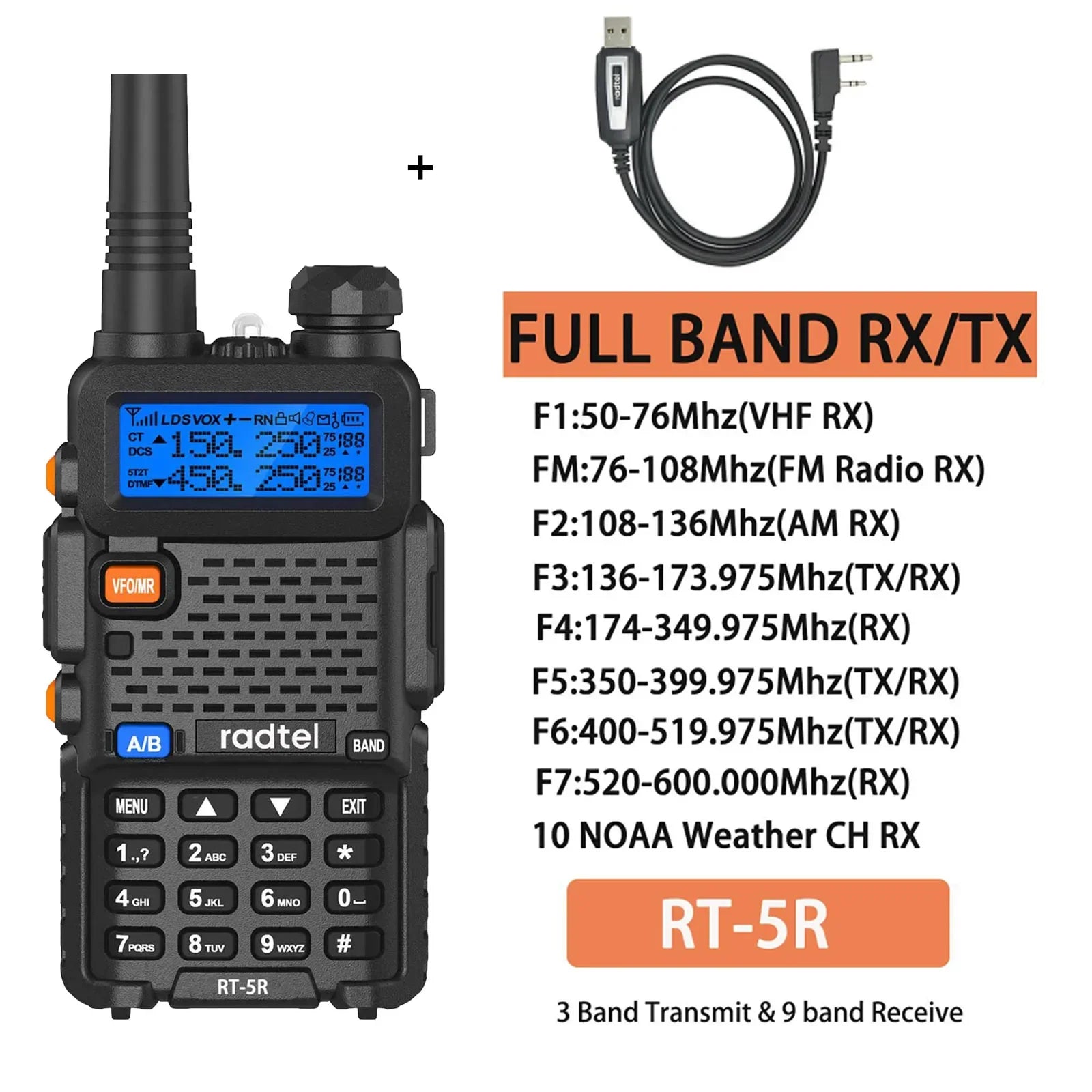 Radtel RT-5R Air Band Walkie Talkie Full Band Portable Am Fm Two Way Radio Copy Freq Scrambler NOAA Ham Wireless Set Long Range