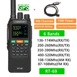 Radtel RT-69 GPS 10W 6 Bands Amateur Ham Two Way Radio 999CH Air Band Walkie Talkie SOS Color LCD Police Scanner Aviation Band