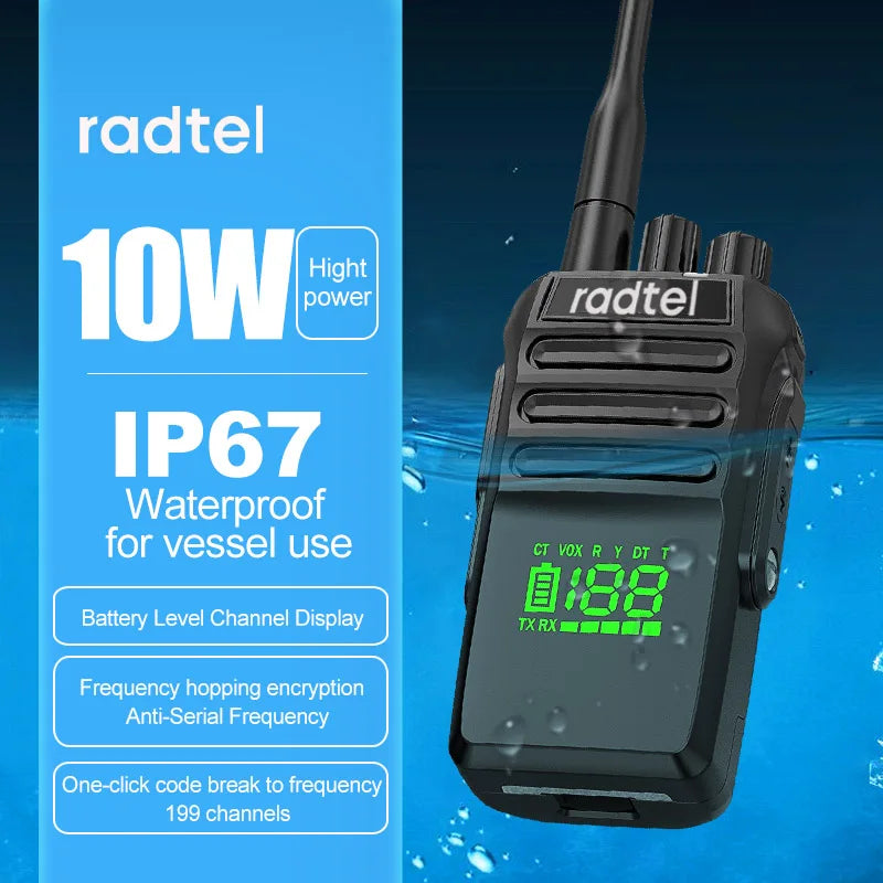Radtel RT-493 10w IP67 Waterproof UHF 400-470Mhz Business Two Way Radio 199Ch Fast Copy Frequency Walkie Talkie usb-c