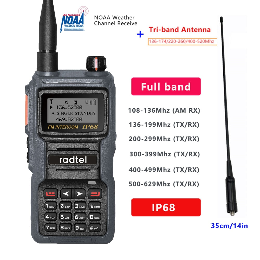 Radtel IP-68 Waterproof NOAA Weather Channel Full Band Ham Amateur 2 Way Radio IP68 199CH Walkie Talkie AM Air Aviation Band Satcom
