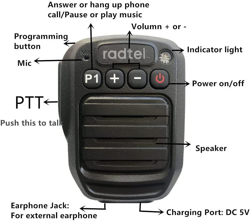 Two Way Radio Wireless Bluetooth Handheld Speaker Mic, Shoulder Microp –  Radtel