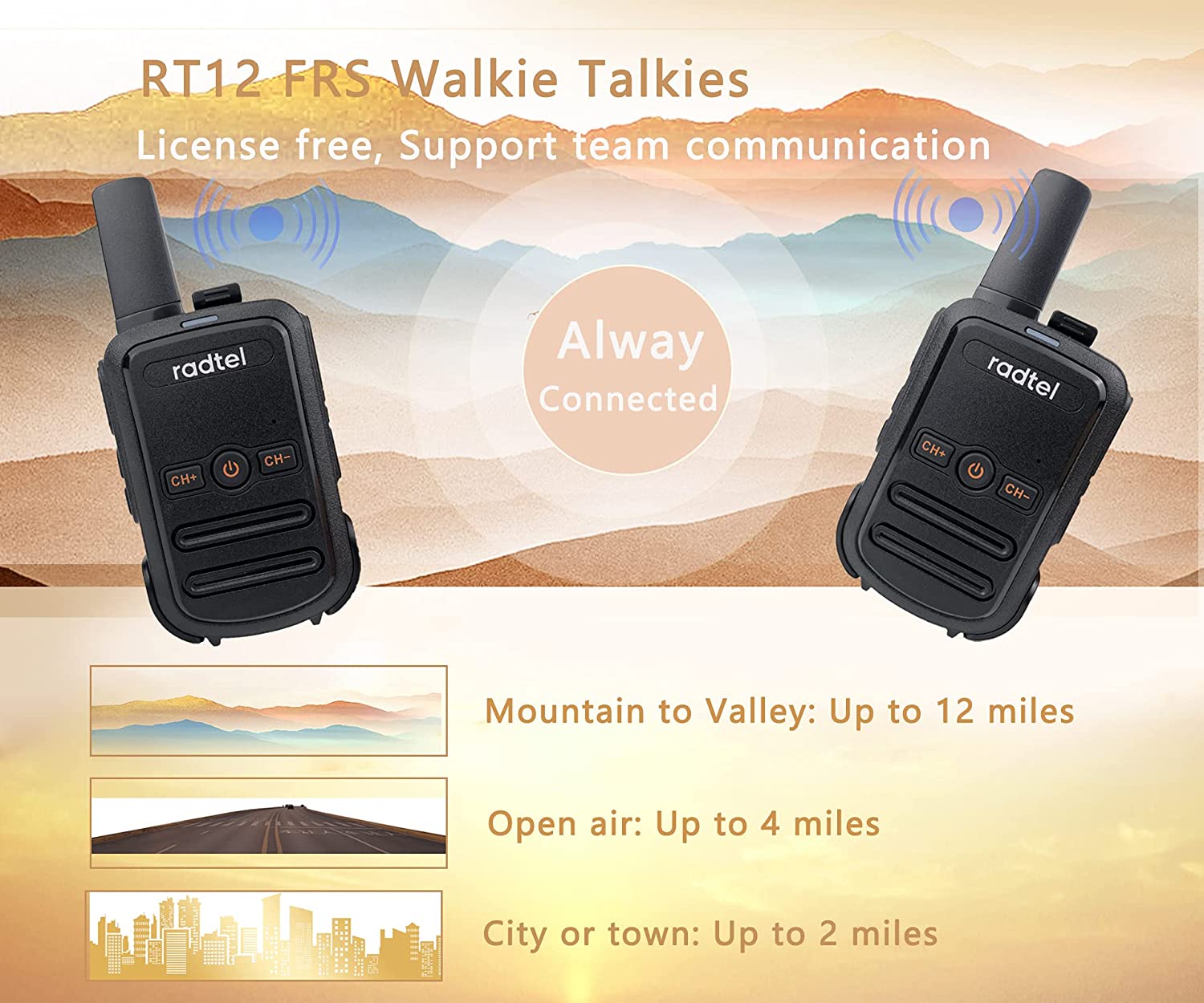 Walkie Talkie Radtel RT12 PMR446 – 16 Canali, Ricarica USB, Portata 10 Miglia