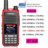 Radtel RT-420 6 Bands Amateur Ham Two Way Radio 256CH Air Band Walkie Talkie NOAA VOX USB SOS LCD Color Police Scanner Aviation