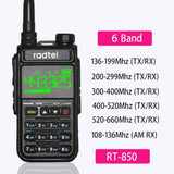 Radtel RT-850 6 Band Amateur Ham Two Way Radio 128CH Walkie Talkie Air Band Full Band 108-660MHz Police Scanner Marine Talkie
