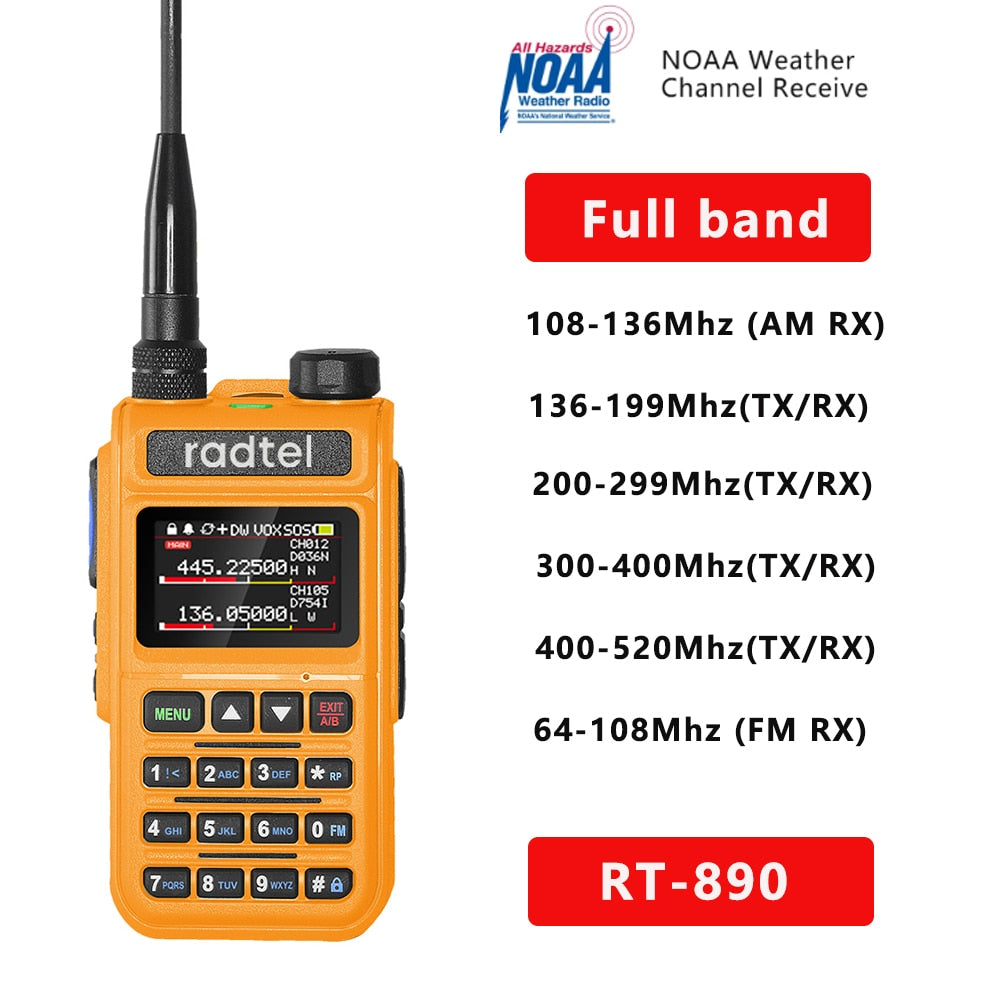 Radtel RT-890 NOAA Weather Channel 6 Band Ham  Amateur 2 Way Radio 999CH Walkie Talkie AM Air Aviation Band Color Scanner Marine