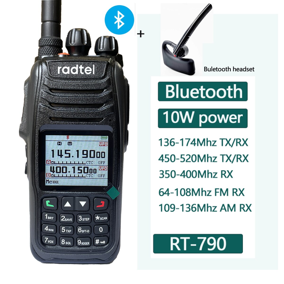 Radtel RT-790 Bluetooth Walkie Talkie 10W Amateur Ham Radio Station wi