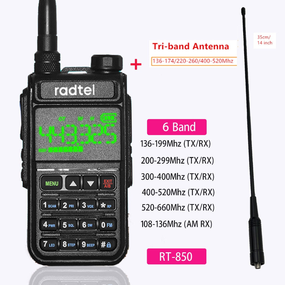 Radtel RT-850 6 Band Amateur Ham Two Way Radio 128CH Walkie Talkie Air Band Full Band 108-660MHz Police Scanner Marine Talkie