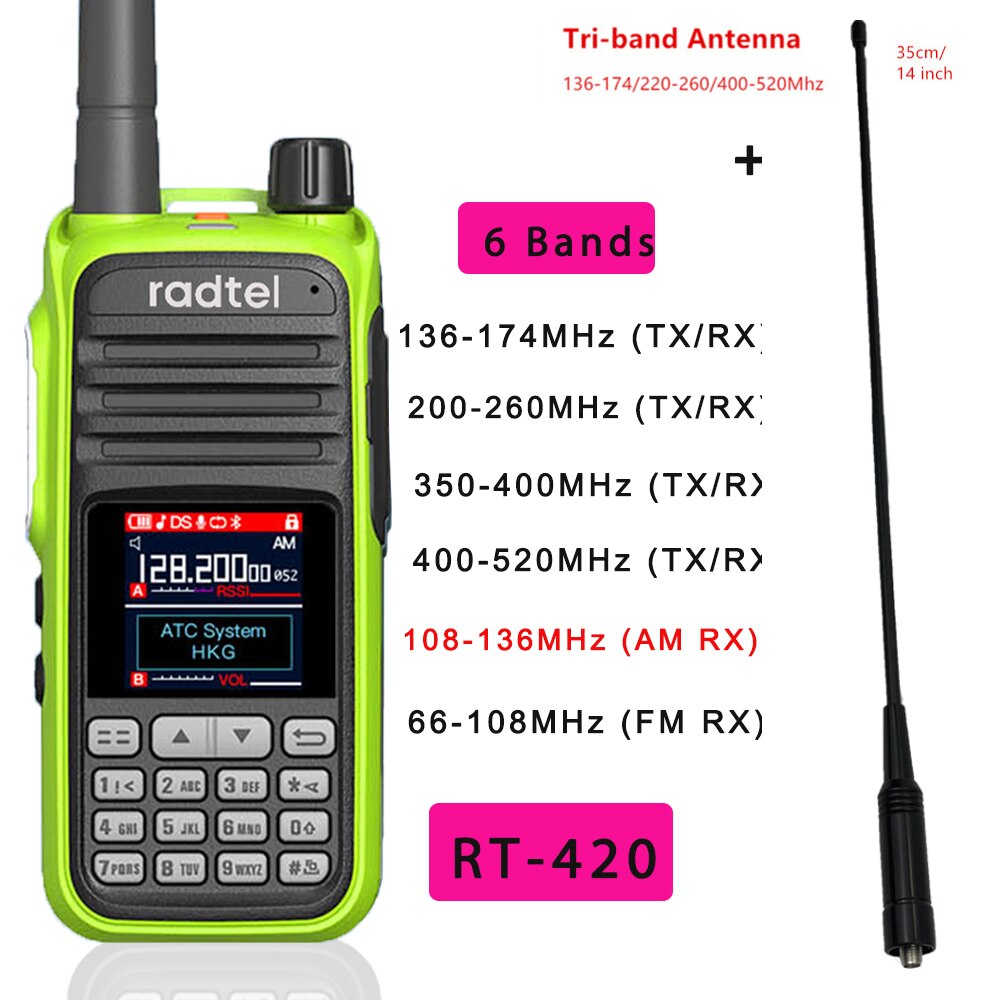 Radtel RT-420 6 Bands Amateur Ham Two Way Radio 256CH Air Band Walkie Talkie NOAA VOX USB SOS LCD Color Police Scanner Aviation