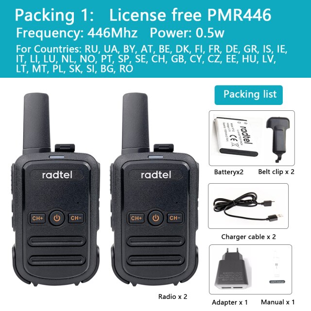 Radtel RT12 PMR/FRS Portable Two Way Radio Communicator Walkie-Talkies for Hotel Business